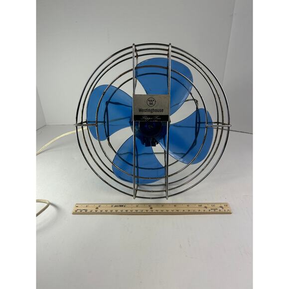 Working Westinghouse Flipper Fan Vintage 5-Blade Blue Plastic Guard Rusted - Picture 10 of 11
